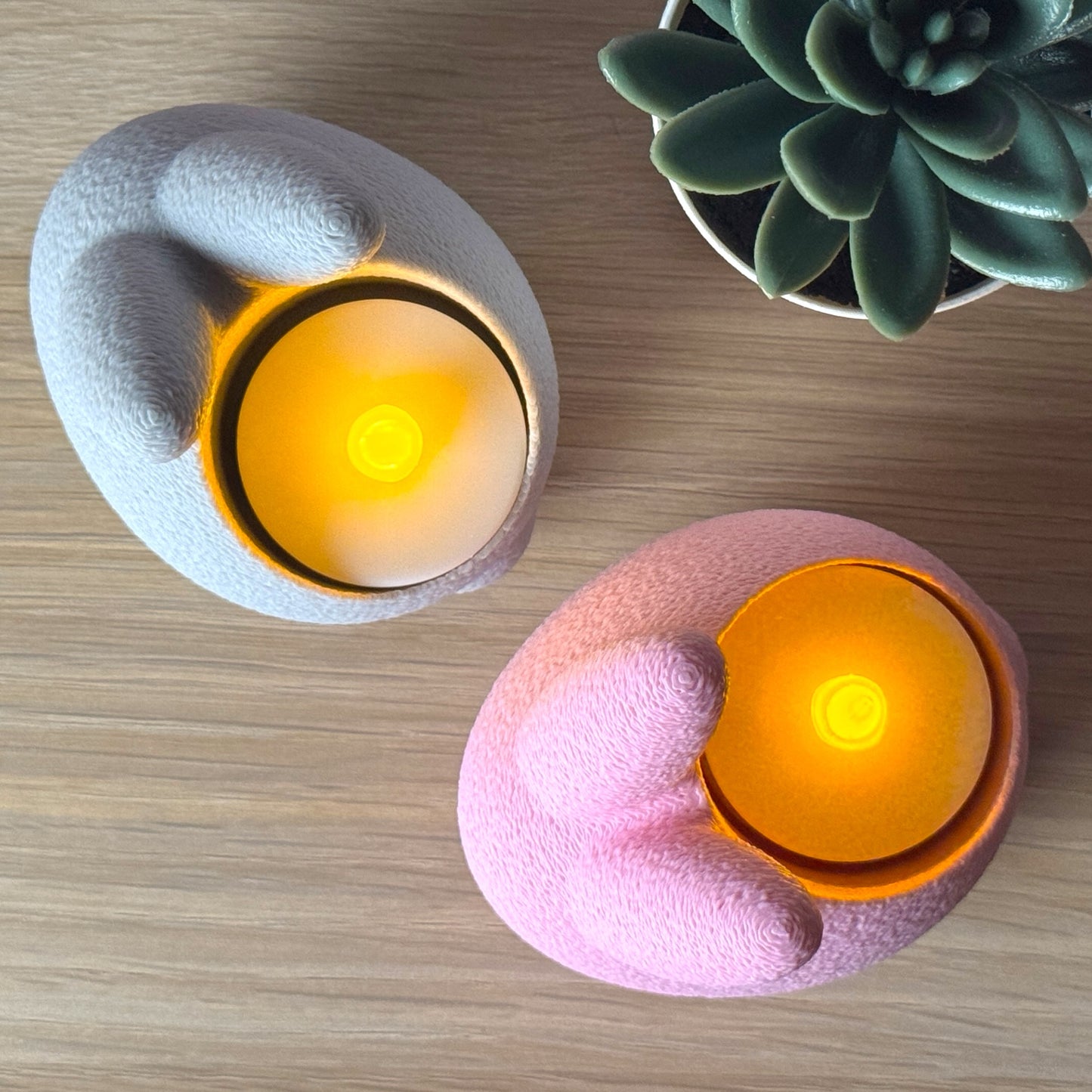 Bunny Tealight Candle Holder Set - Pastel Pink & Grey