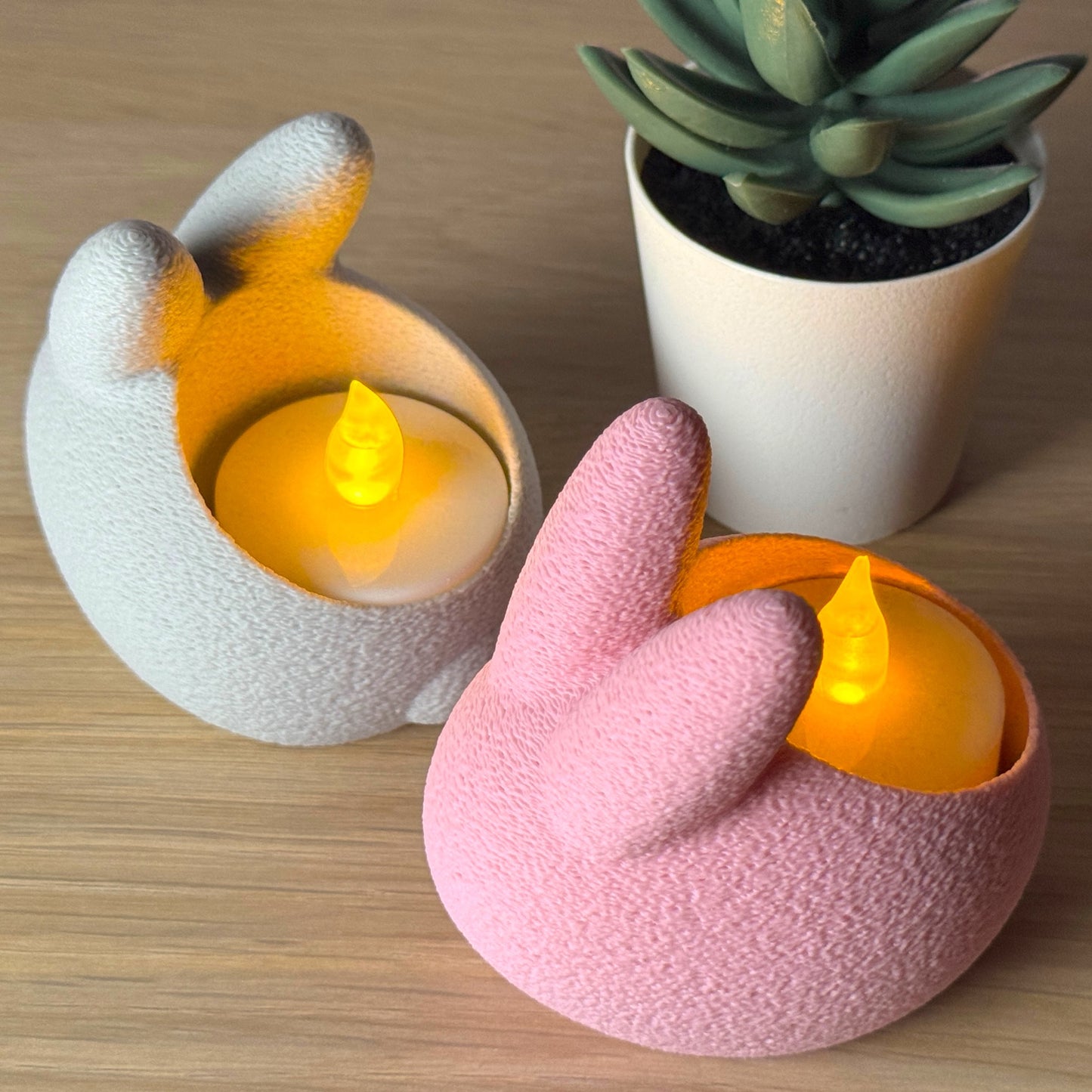 Bunny Tealight Candle Holder Set - Pastel Pink & Grey
