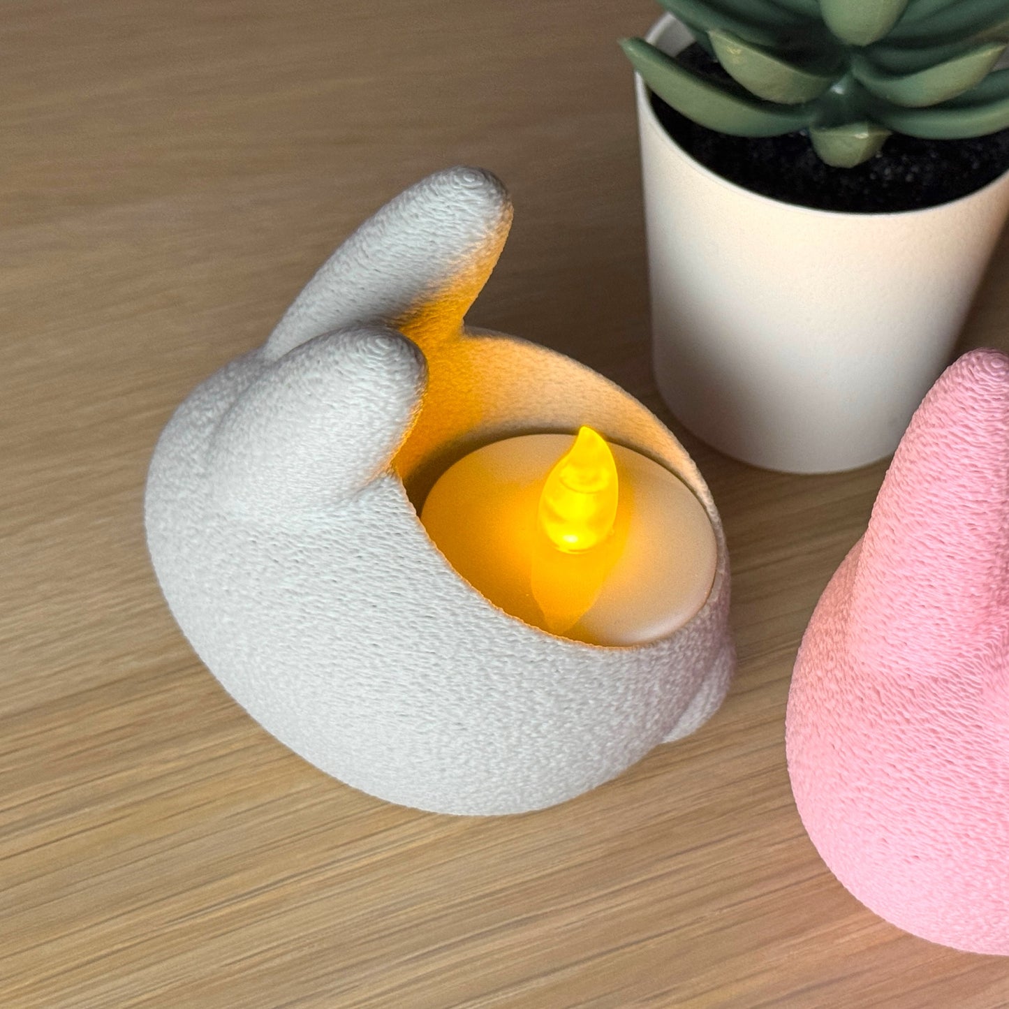 Bunny Tealight Candle Holder Set - Pastel Pink & Grey