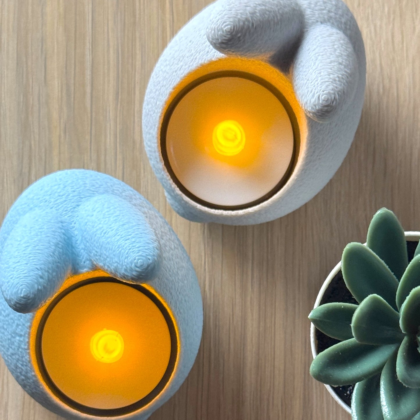 Bunny Tealight Candle Holder Set - Pastel Blue & Grey