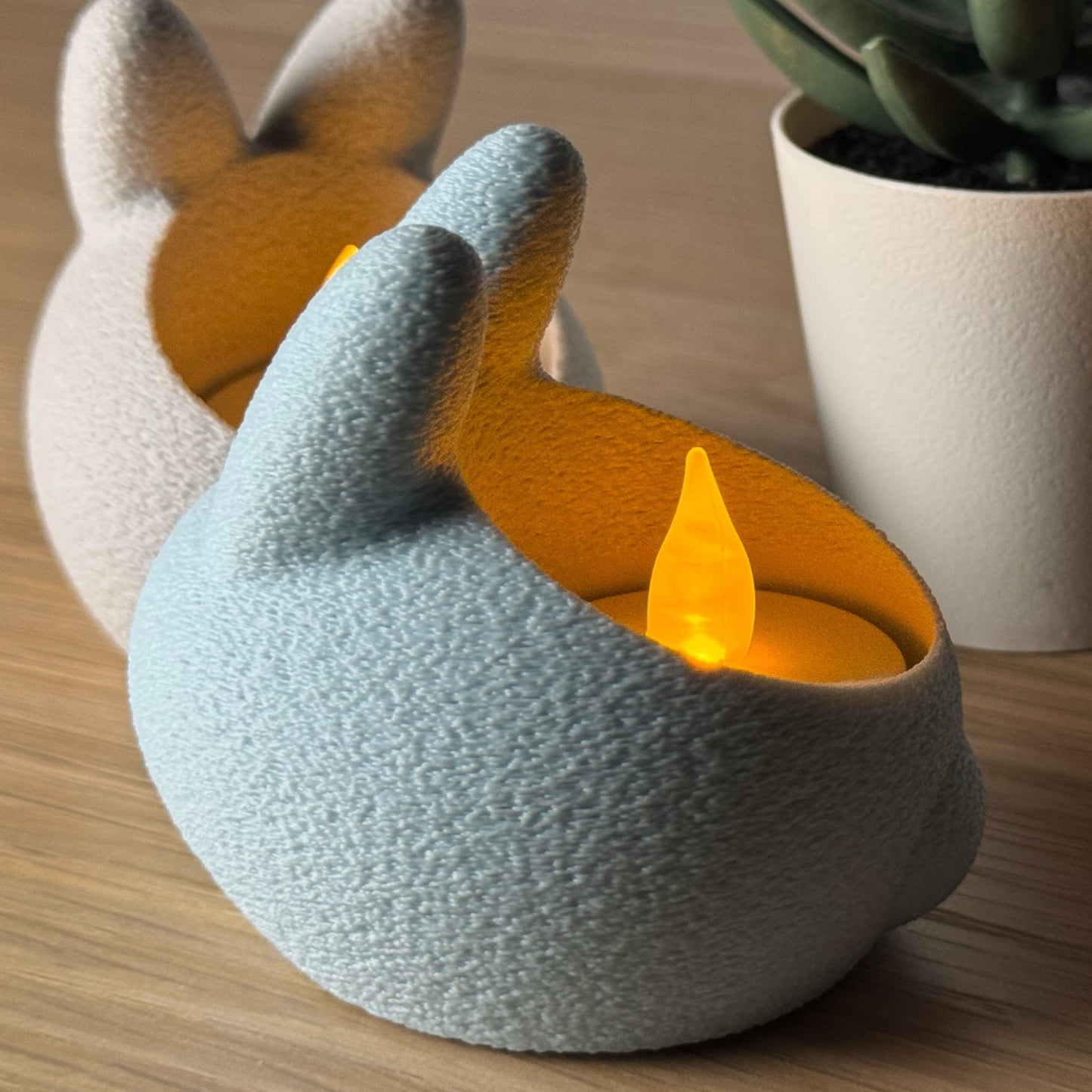 Bunny Tealight Candle Holder Set - Pastel Blue & Grey