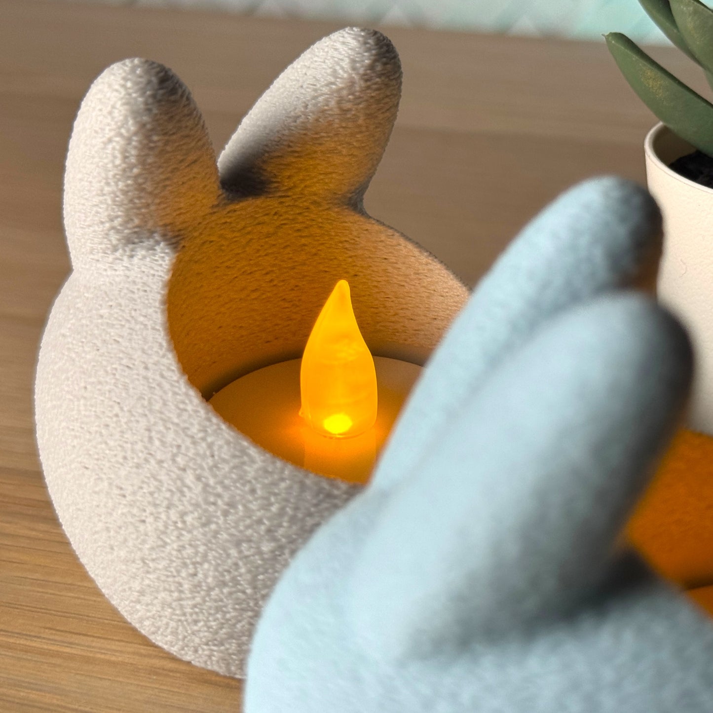 Bunny Tealight Candle Holder Set - Pastel Blue & Grey