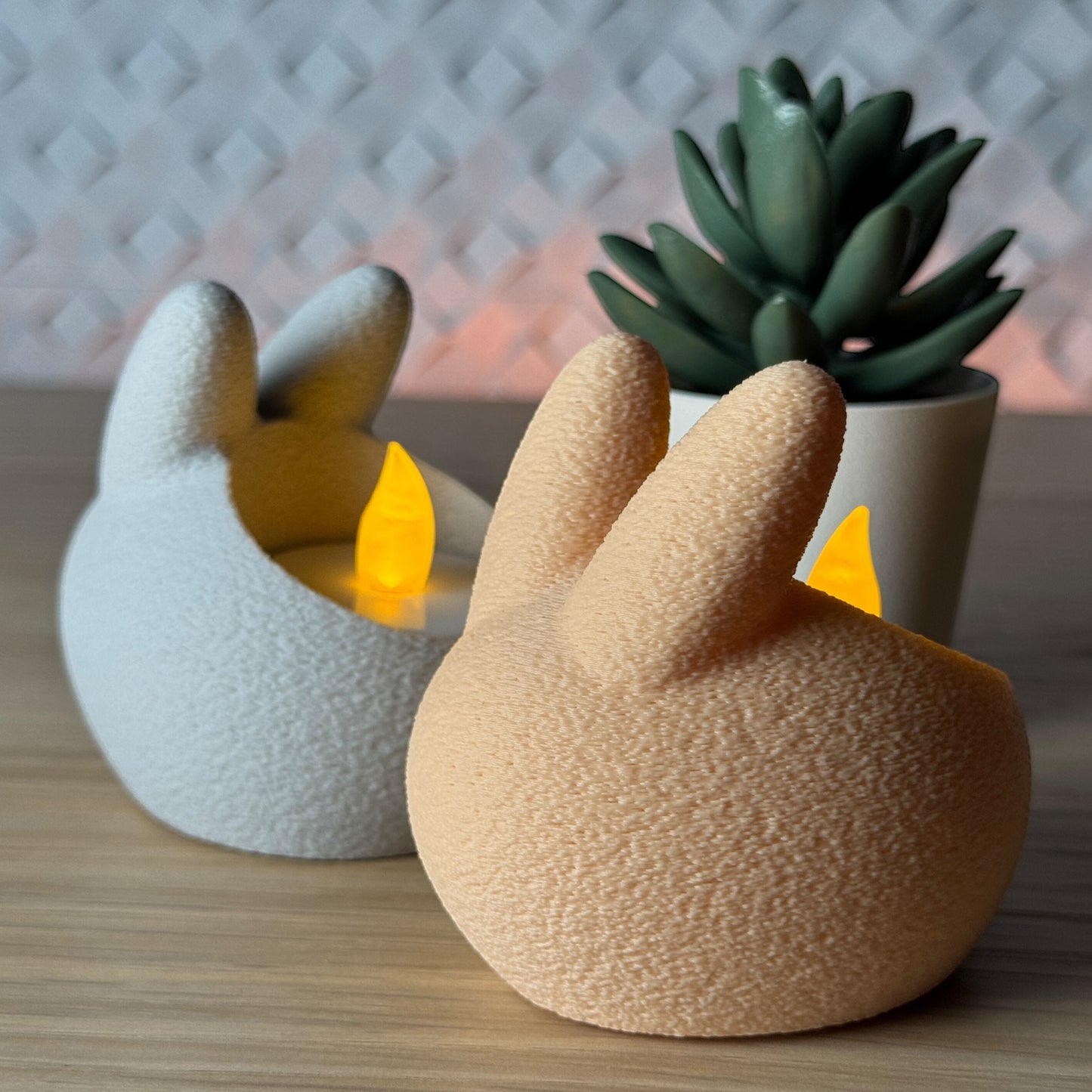 Bunny Tealight Candle Holder Set - Pastel Peach & Grey