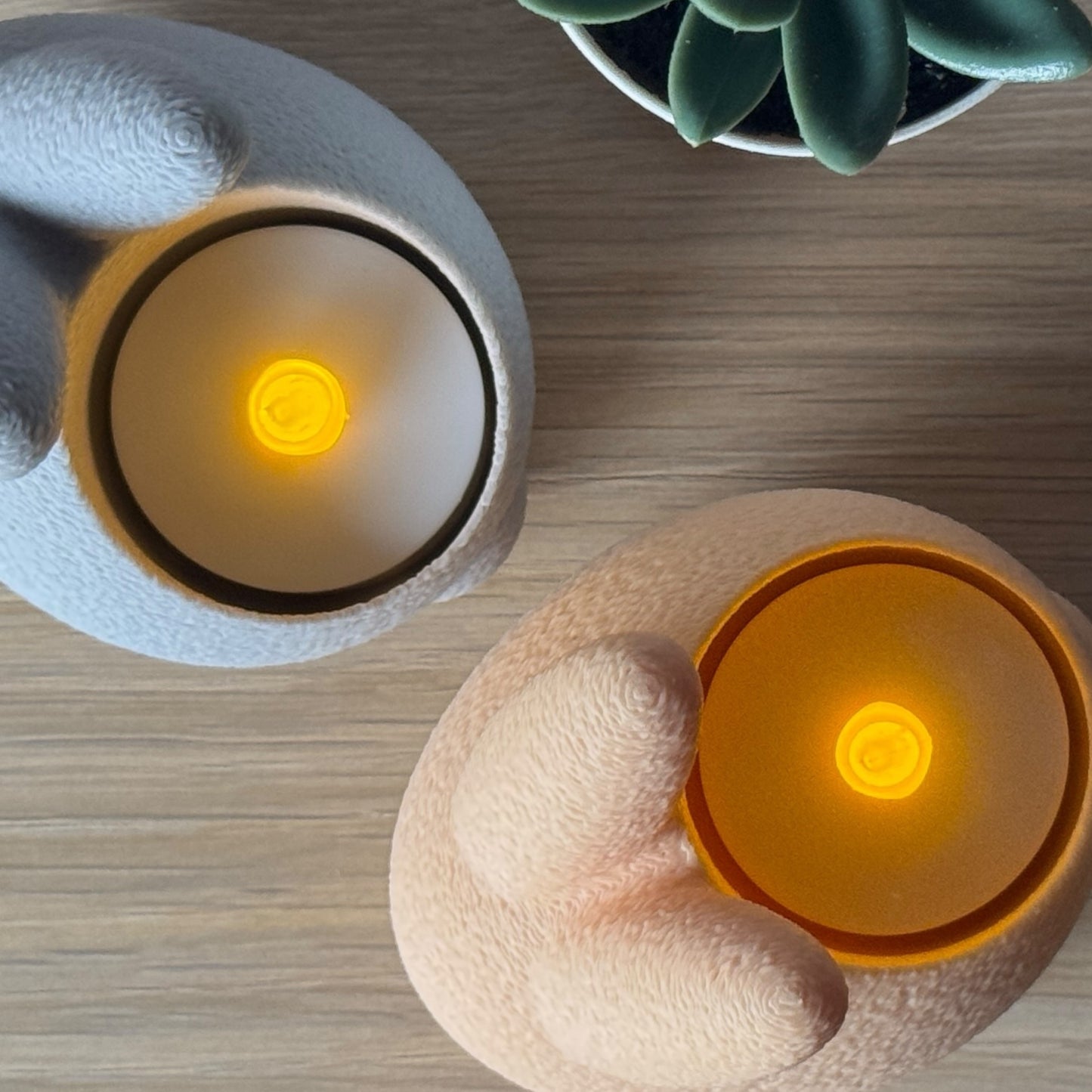 Bunny Tealight Candle Holder Set - Pastel Peach & Grey