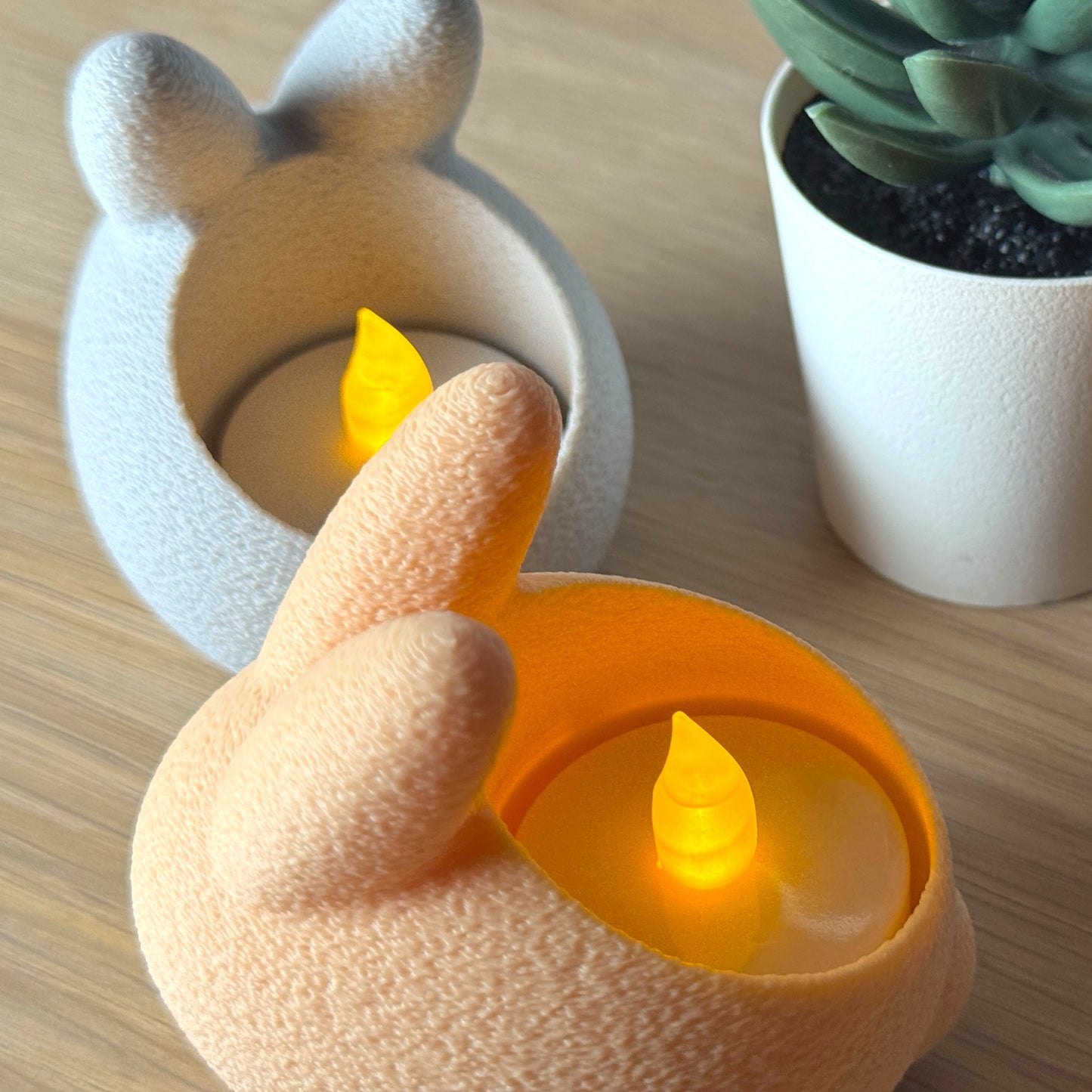 Bunny Tealight Candle Holder Set - Pastel Peach & Grey