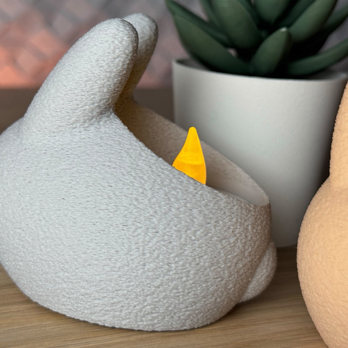 Bunny Tealight Candle Holder Set - Pastel Peach & Grey